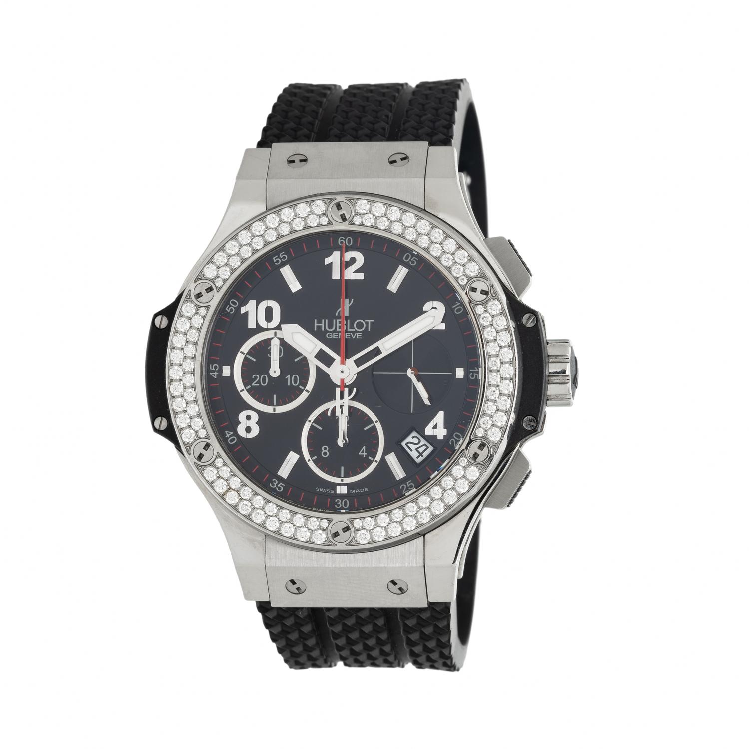 HUBLOT, 'BIG BANG' STAINLESS STEEL CHRONOGRAPH WATCH WITH DATE AND DIAMOND BEZEL
