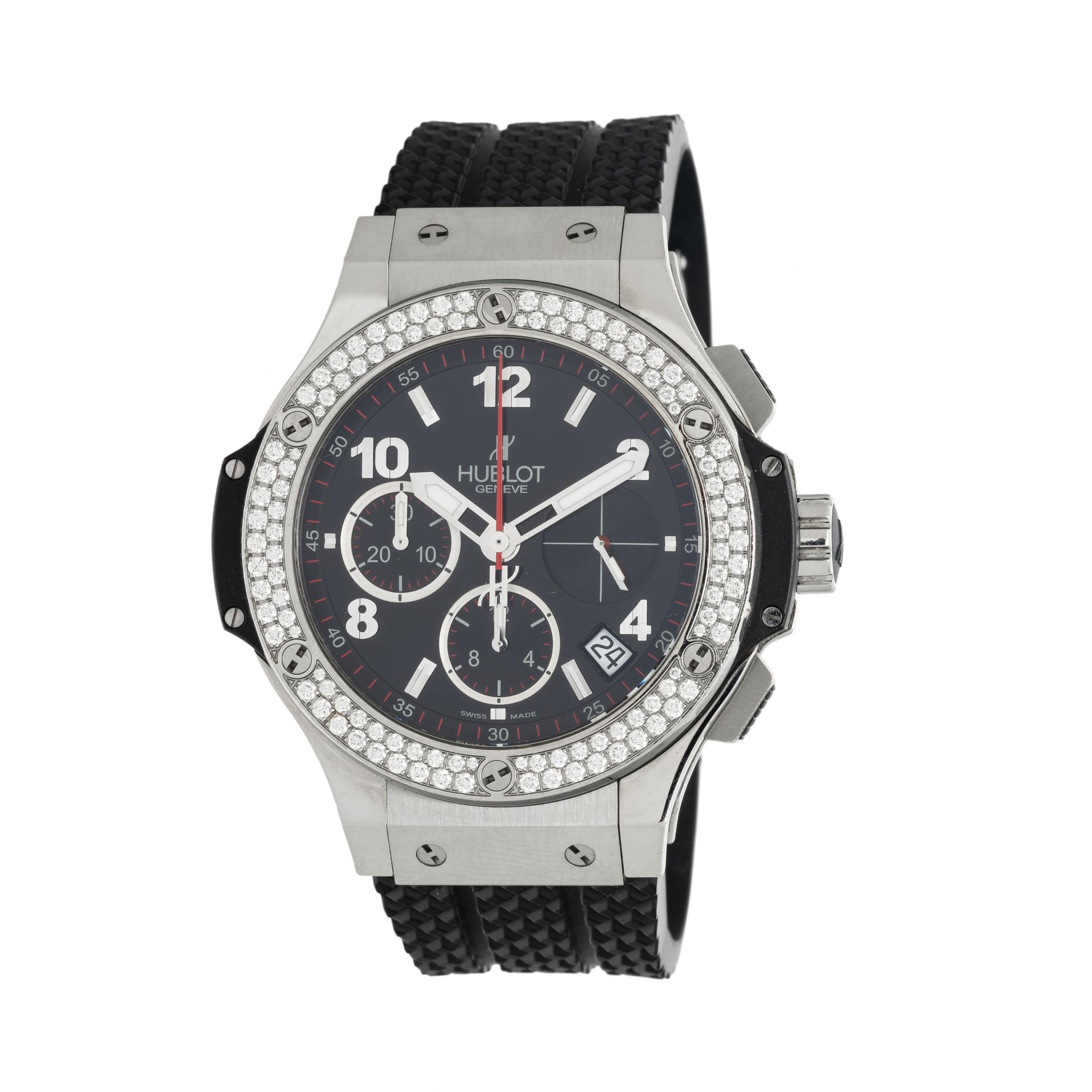 HUBLOT, 'BIG BANG' STAINLESS STEEL CHRONOGRAPH WATCH WITH DATE AND DIAMOND BEZEL