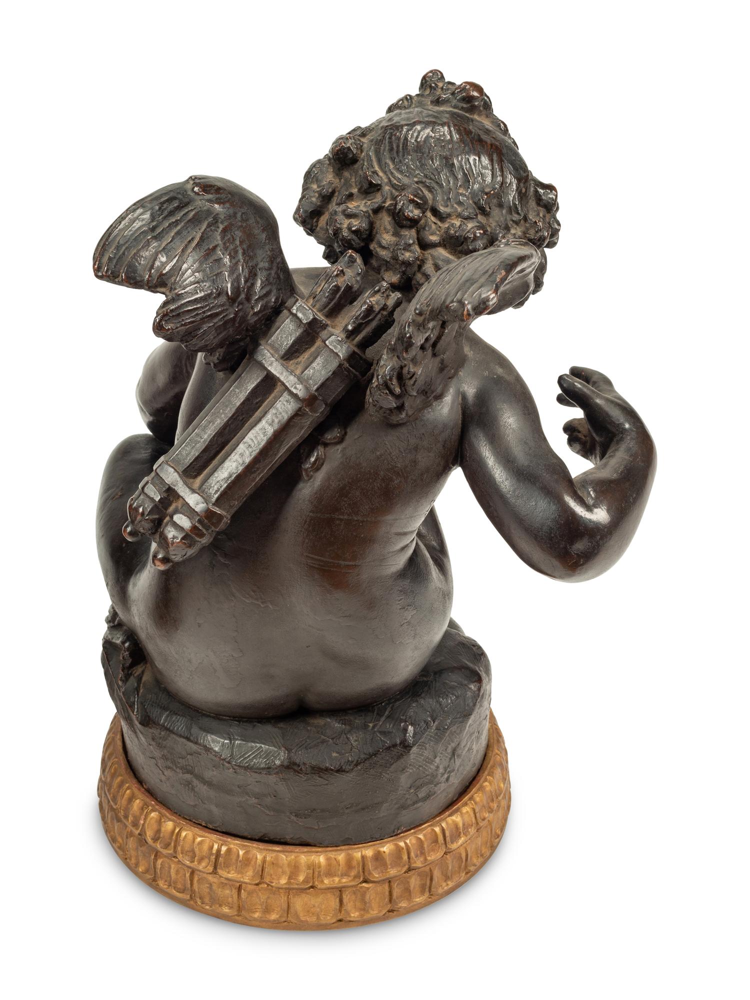 A Pair of Bronzed Composition Figures of Seated Cherubs