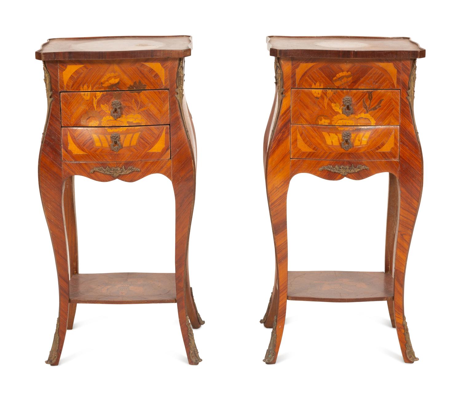 A Pair of Dutch Marquetry Side Tables with Gilt Metal Mounts