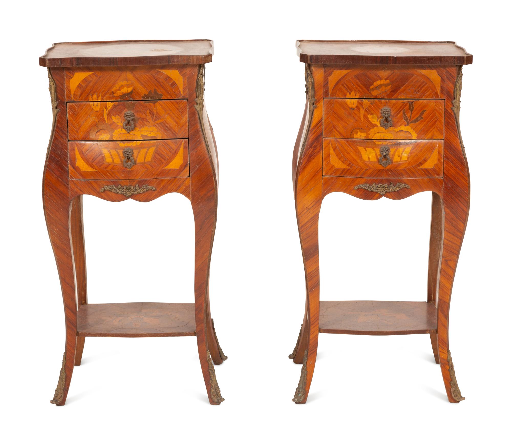 A Pair of Dutch Marquetry Side Tables with Gilt Metal Mounts