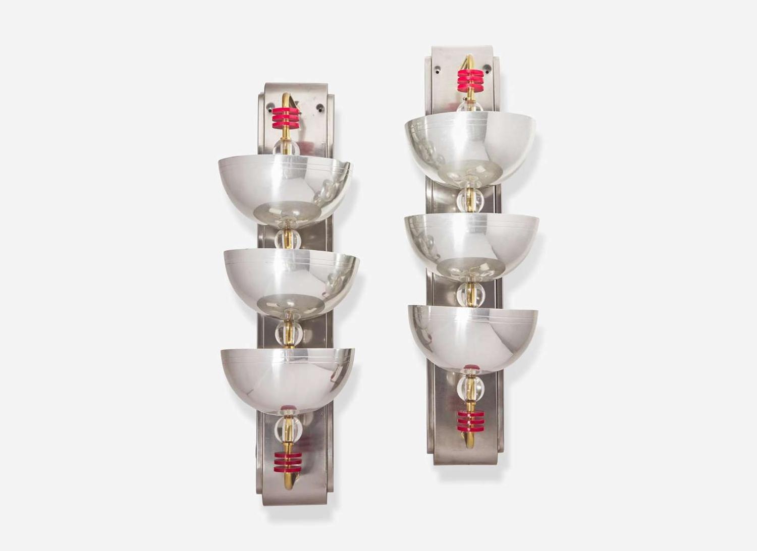 American, Pair of Chrome and Bakelite Sconces
