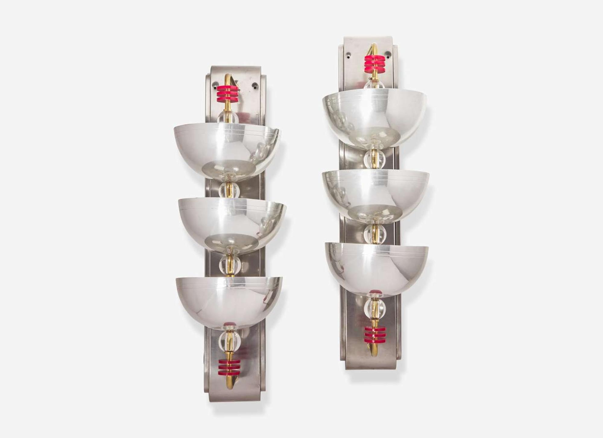 American, Pair of Chrome and Bakelite Sconces