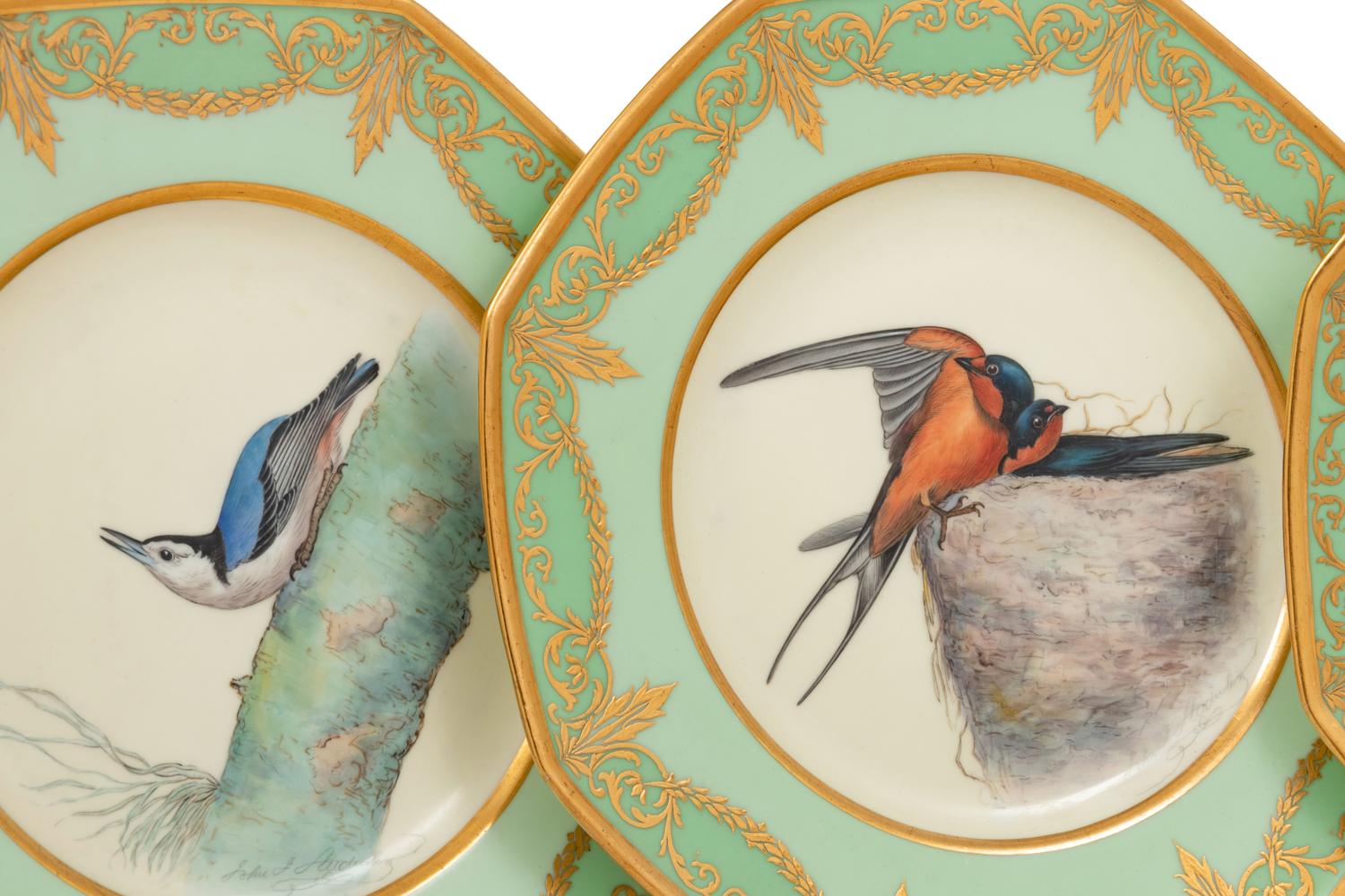 A Set of Eight Royal Worcester Porcelain Plates with Painted Birds from Audubon's Birds of America
