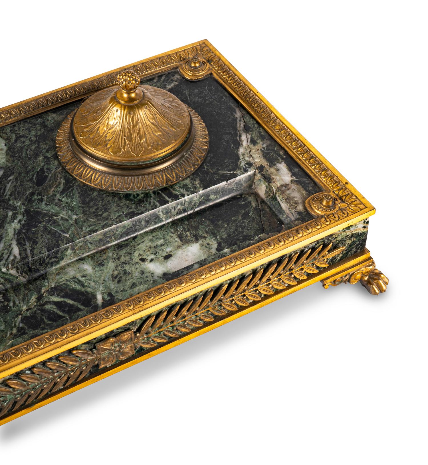 An Empire Gilt Bronze Mounted Marble Encrier