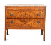 An Italian Carved Fruitwood Marble-Top Commode