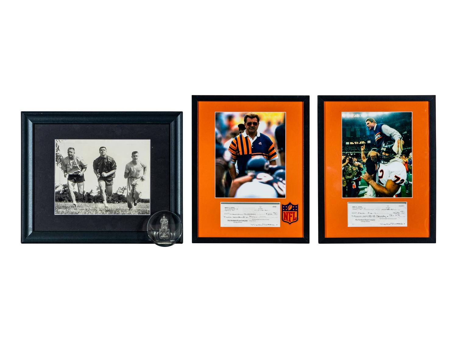 Collection Three of Chicago Bears Legend Mike Ditka's Personal Items Including Alumni Award Signed Display