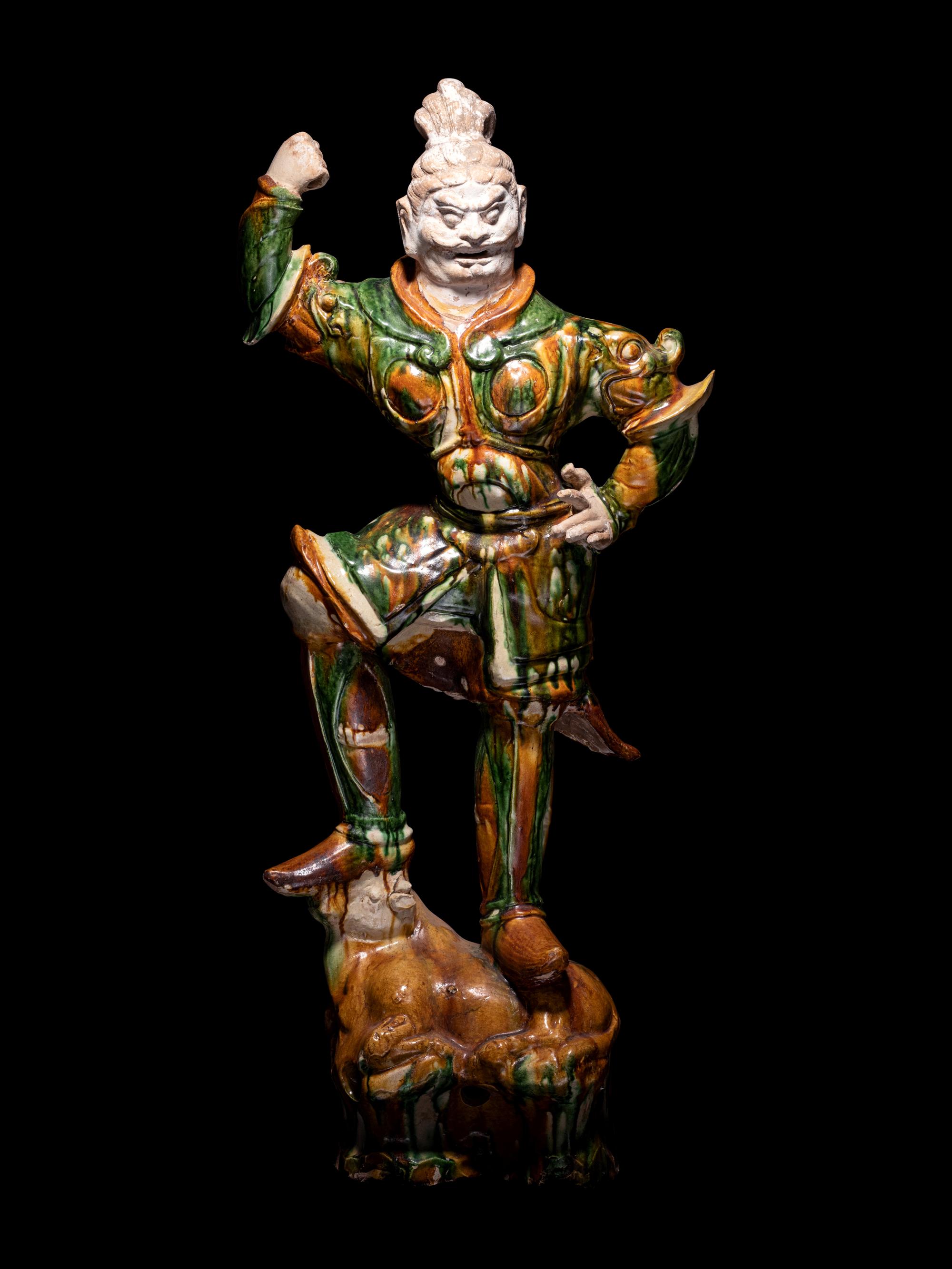 A Pair of Sancai Glazed Pottery Figures of Lokapalas