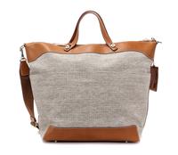 An Hermes Ecru Canvas and Fawn Barenia Calfskin Caleche-Express Medium Tote, 15.3" 14.1" 7.8".