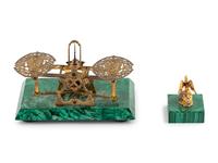 A Gilt Bronze and Malachite Balance Scale and a Similar Paperweight