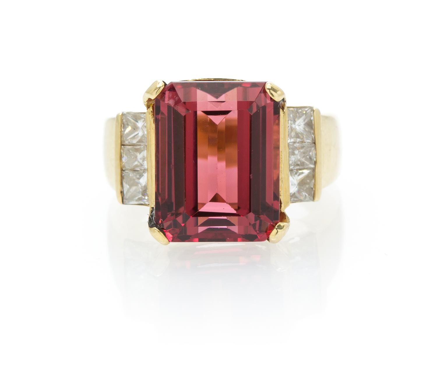 A 14 Karat Yellow Gold, Tourmaline and Diamond Ring, 5.80 dwts.