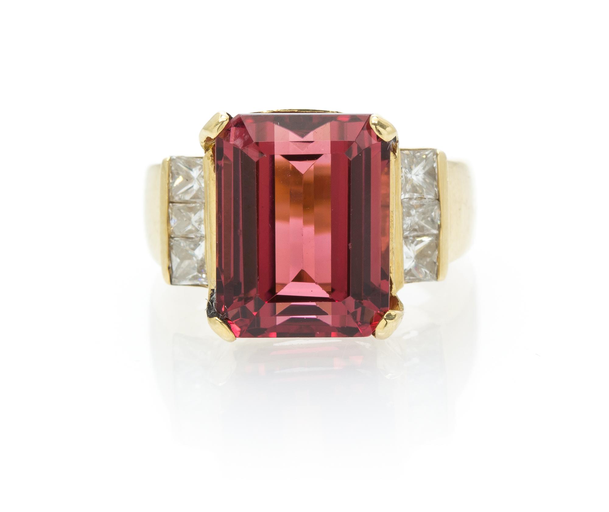 A 14 Karat Yellow Gold, Tourmaline and Diamond Ring, 5.80 dwts.