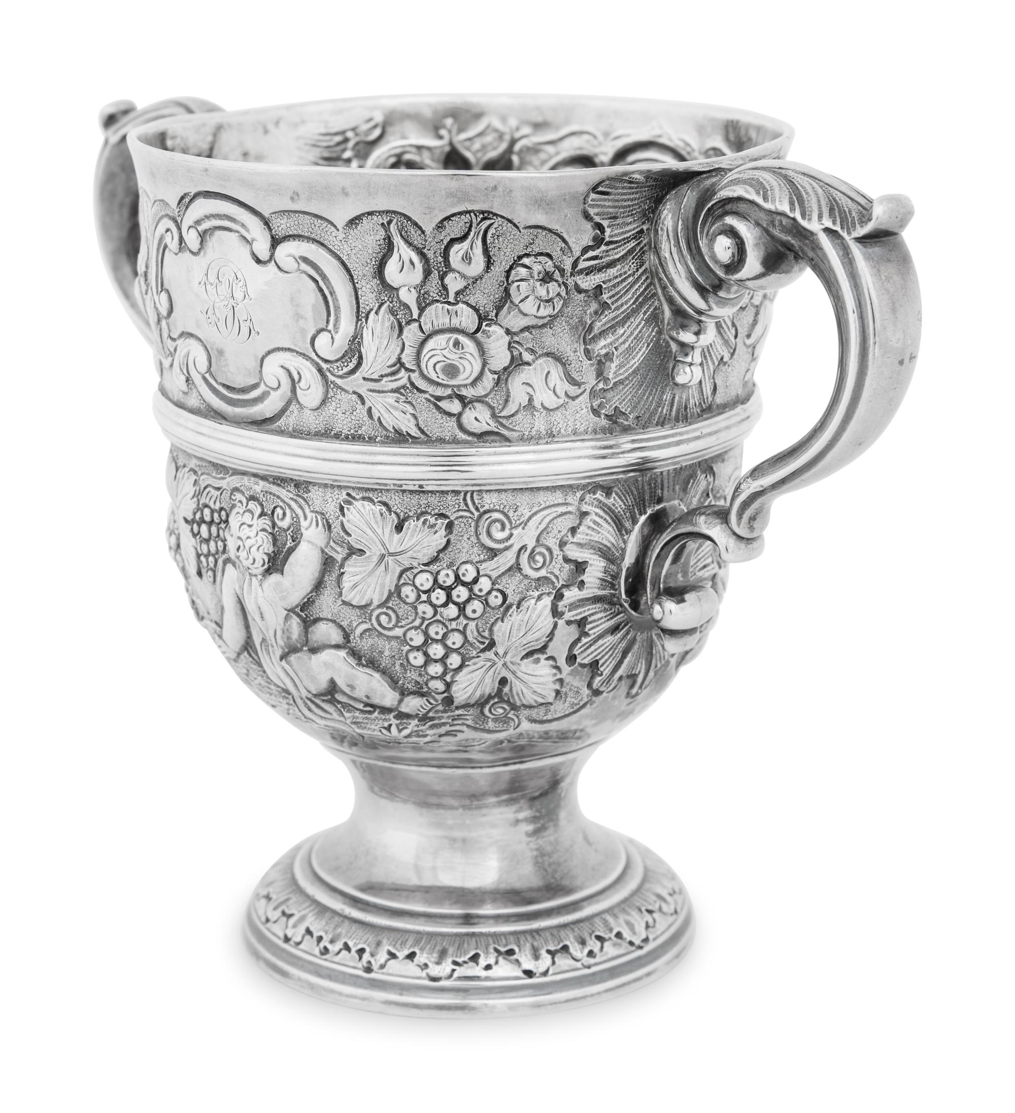 An Irish Silver Repousse Figural Loving Cup