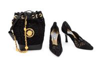 Gianni Versace Drawstring Handbag with a Pair Sheer Heels, 1990s