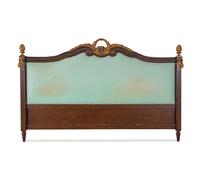 An Empire Style Parcel Gilt Walnut Headboard and Baldachin with Silk Drapery and Passementerie