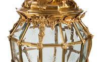 A Pair of French Neoclassical Style Gilt Bronze and Etched Glass Hall Lanterns