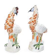 A Pair of Porcelain Ornithological Figures Height 11 7/8 inches.