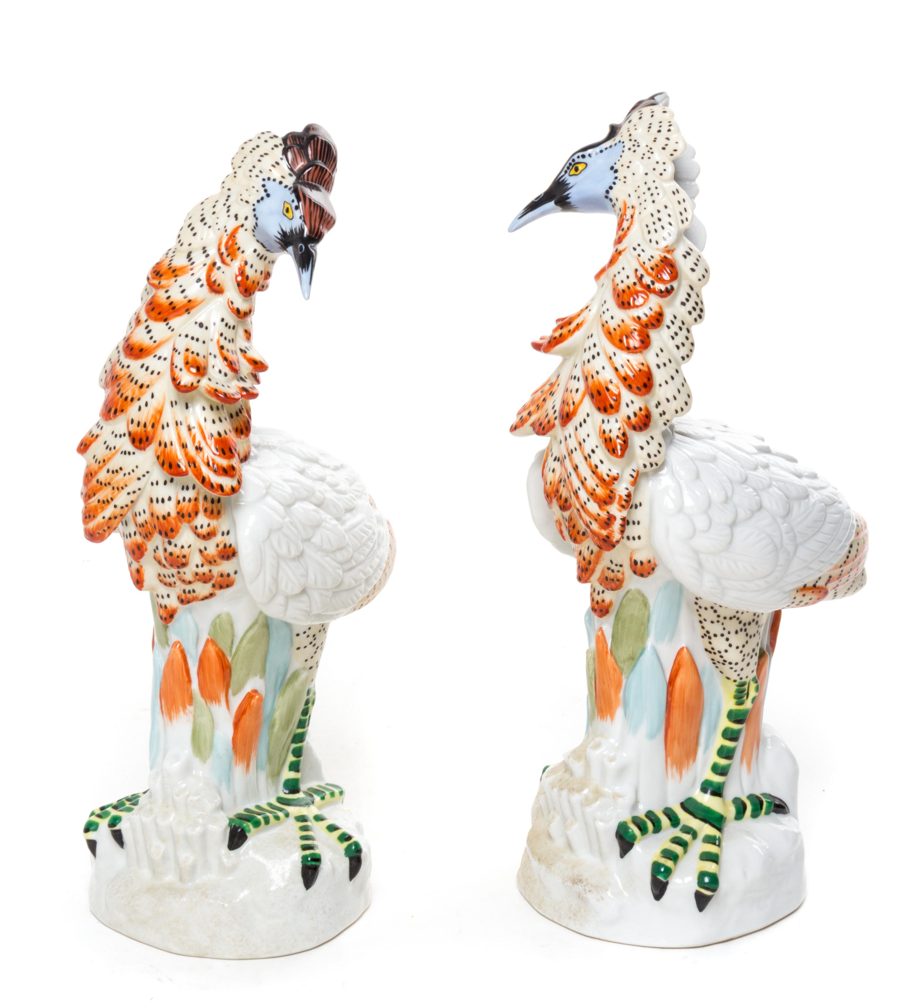 A Pair of Porcelain Ornithological Figures Height 11 7/8 inches.