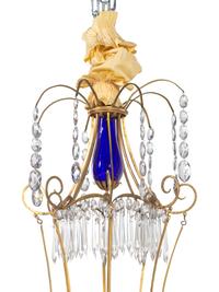 A Swedish Neoclassical Gilt Bronze, Cobalt and Colorless Glass Chandelier