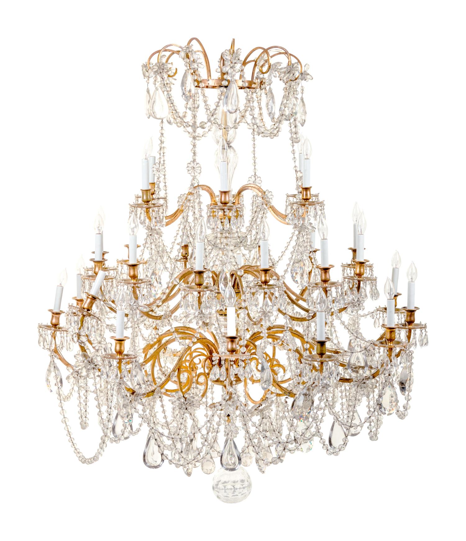 A Continental Gilt Metal Thirty-Light Chandelier