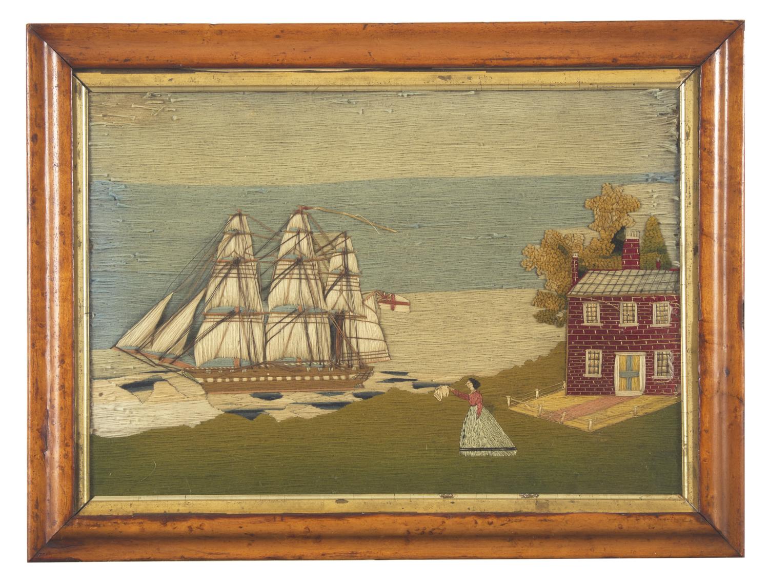 A Rare Sailor-Made Woolwork Picture, The Farewell, 19th Century