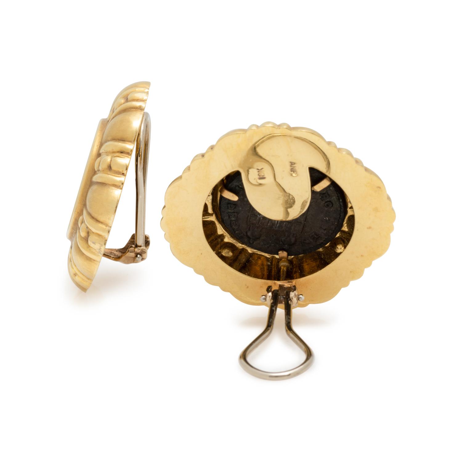 YELLOW GOLD AND ROMAN COIN EARCLIPS