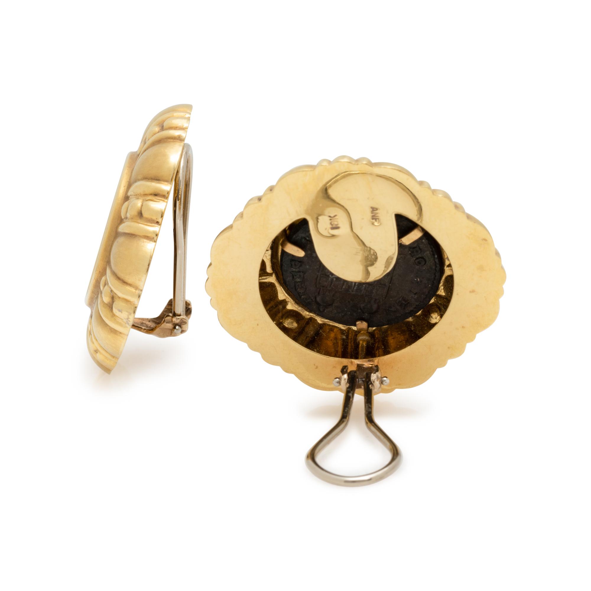 YELLOW GOLD AND ROMAN COIN EARCLIPS