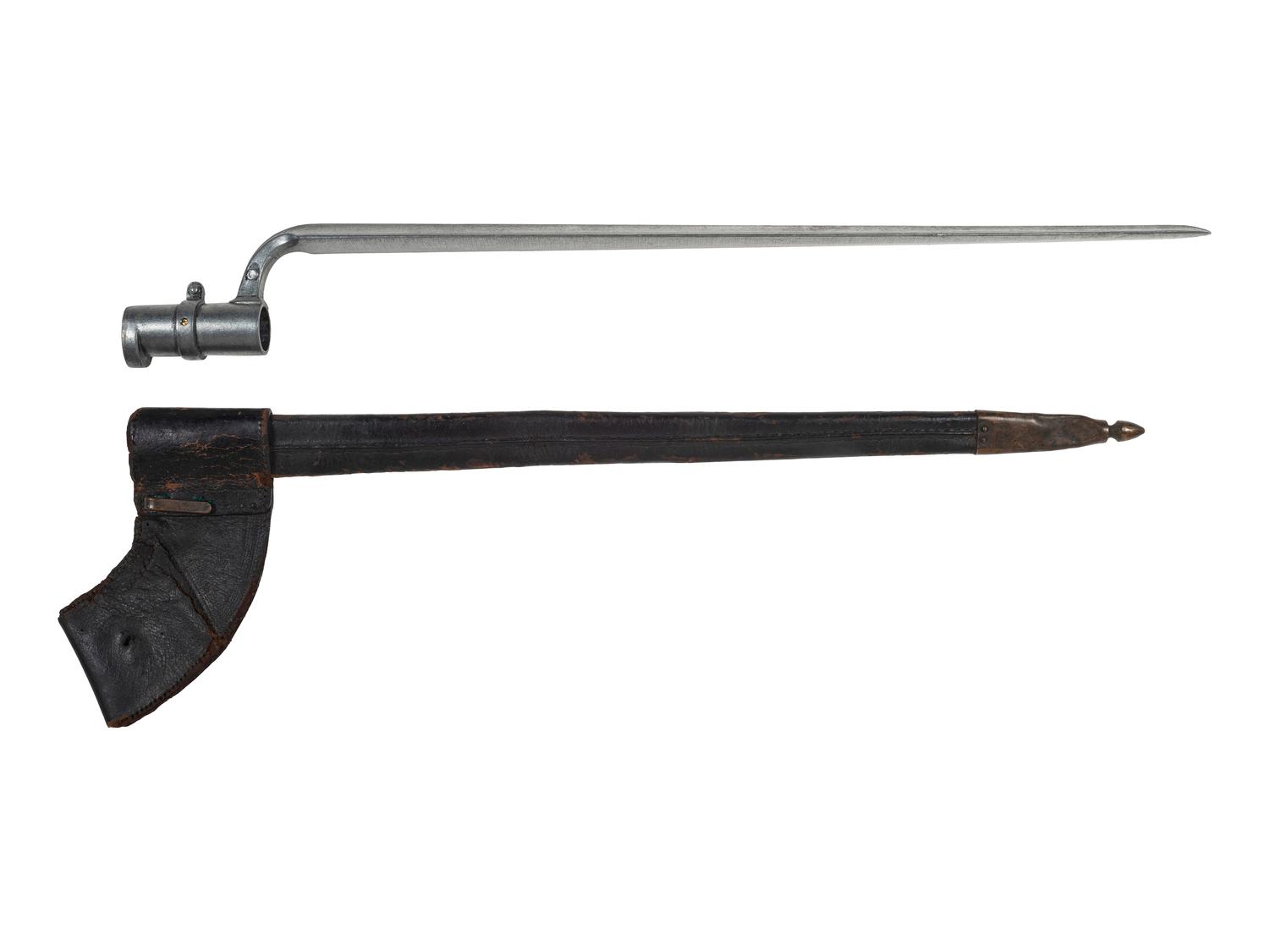 [MILITARIA]. Leather scabbard with reproduction bayonet.