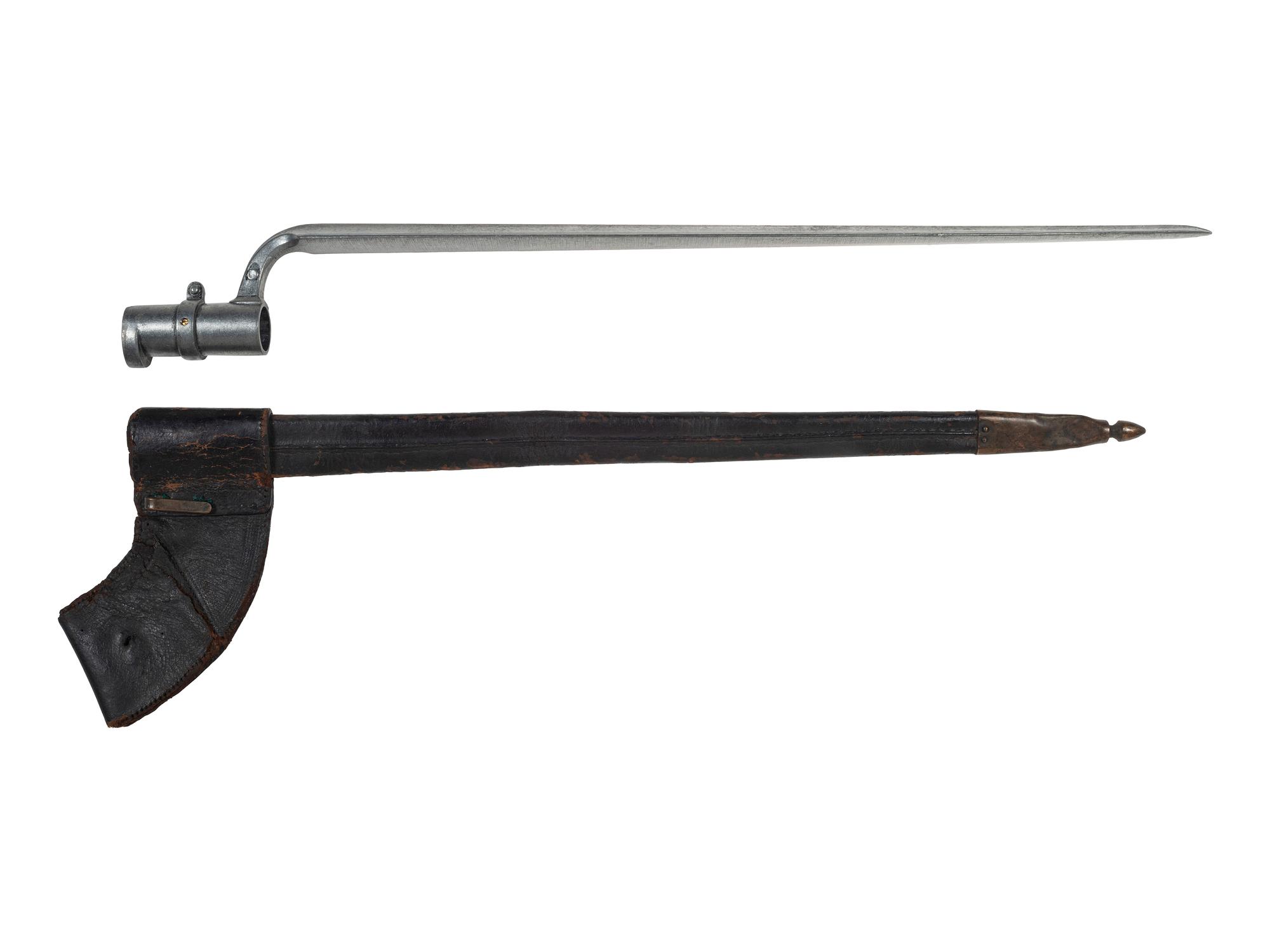 [MILITARIA]. Leather scabbard with reproduction bayonet.