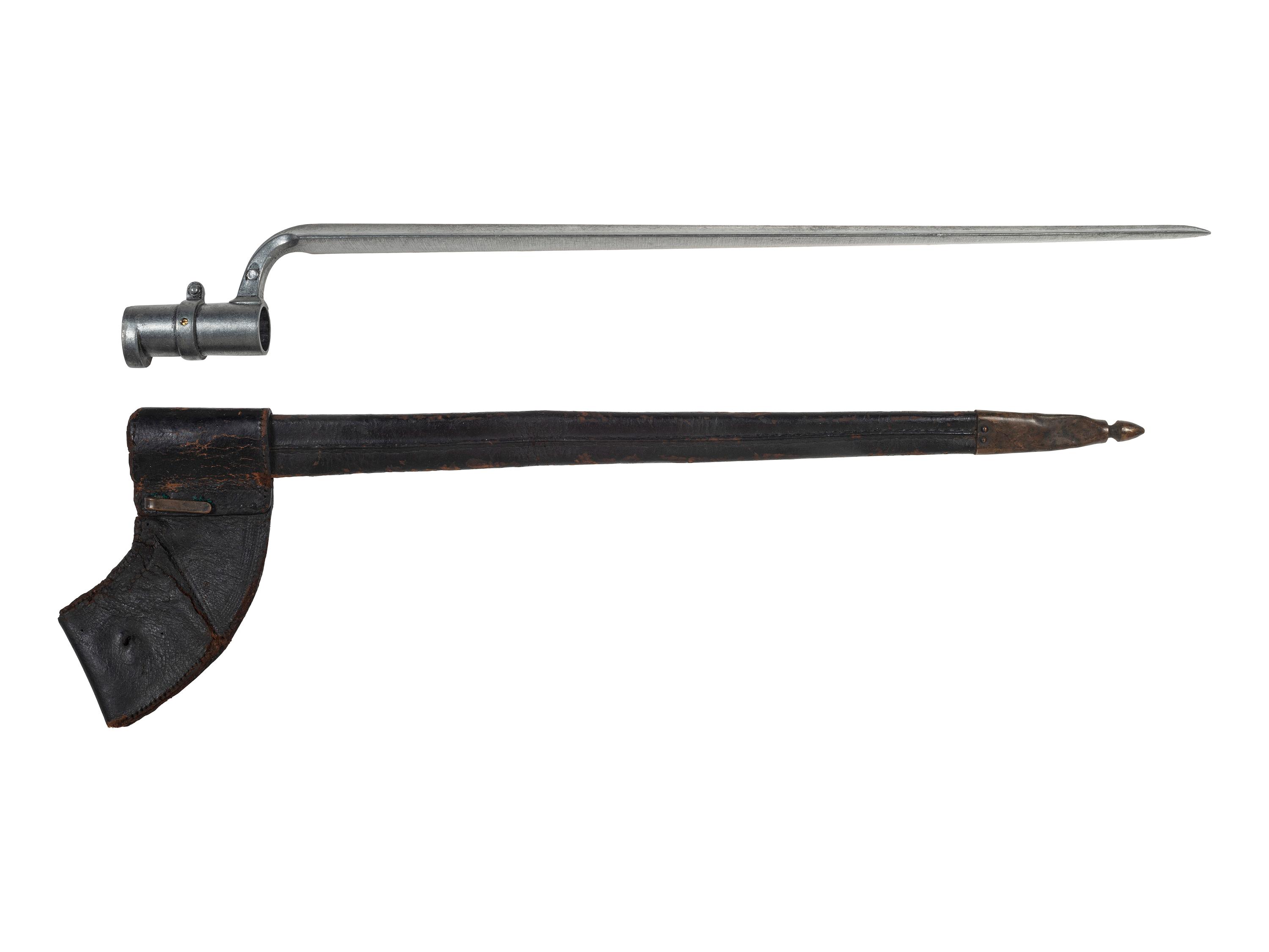 [MILITARIA]. Leather scabbard with reproduction bayonet.