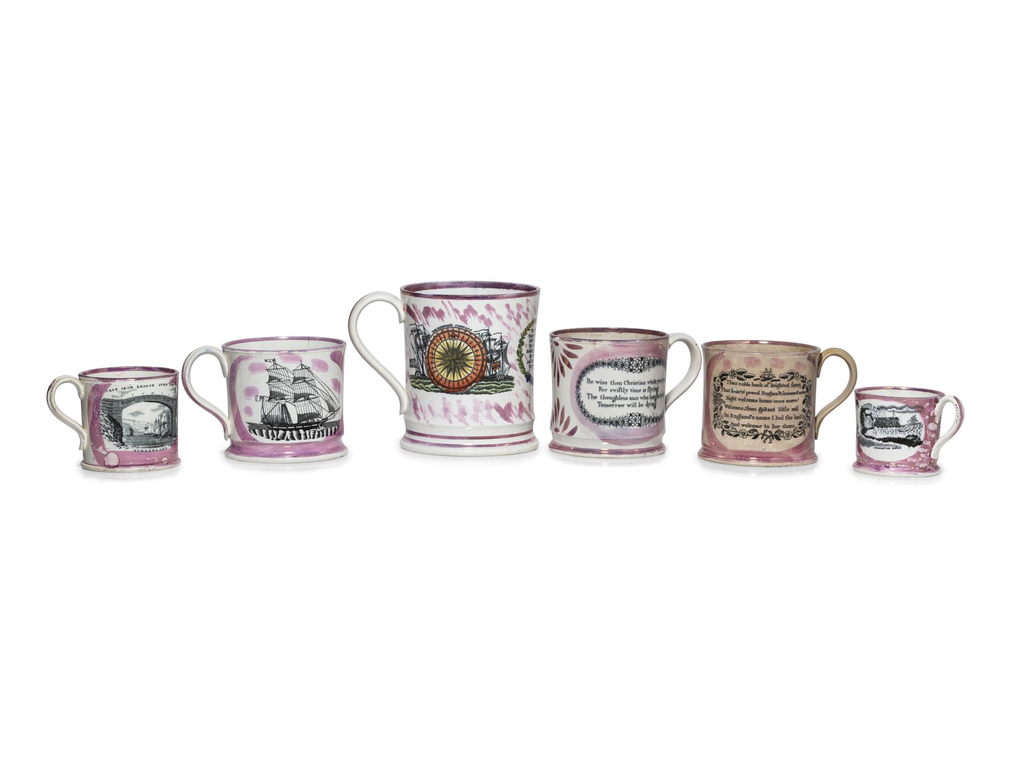 Six Sunderland Luster Mugs