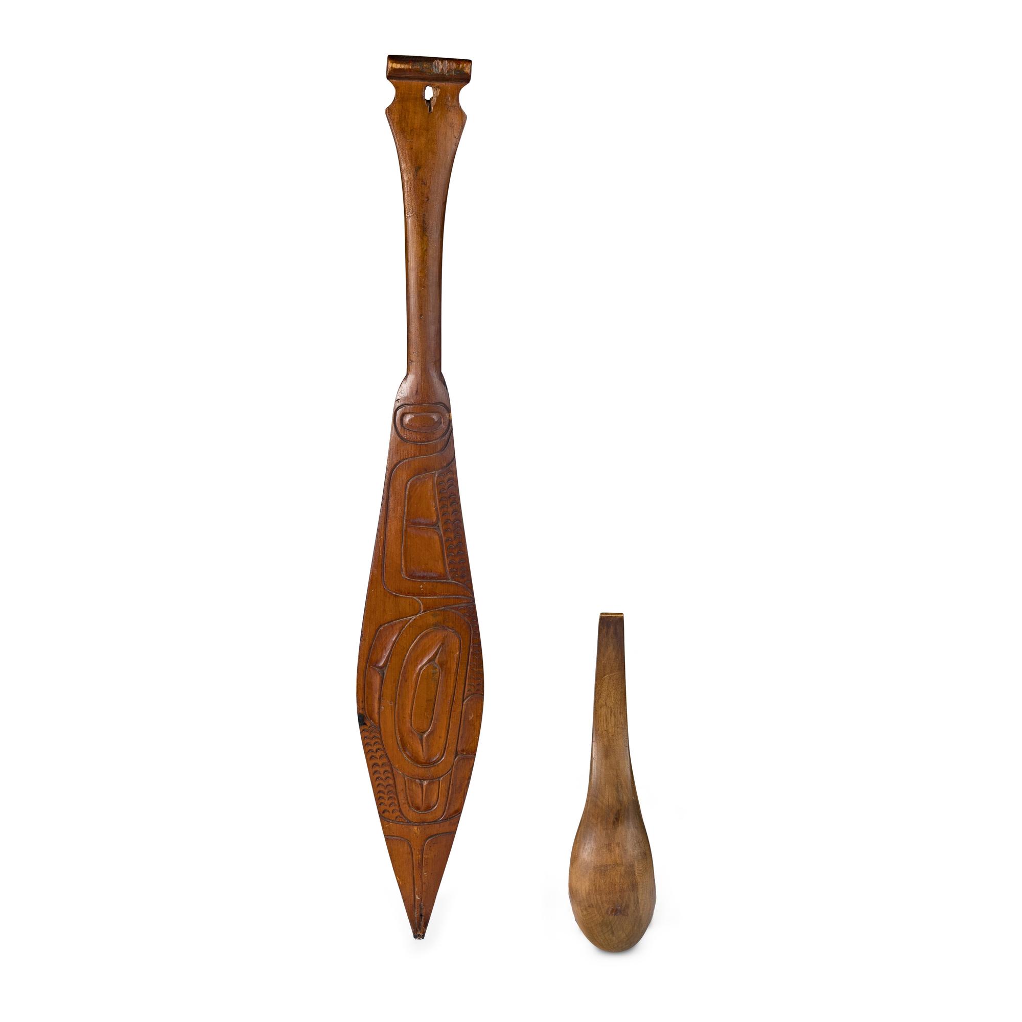 Northwest Coast Carved and Painted Model Paddle and Spoon