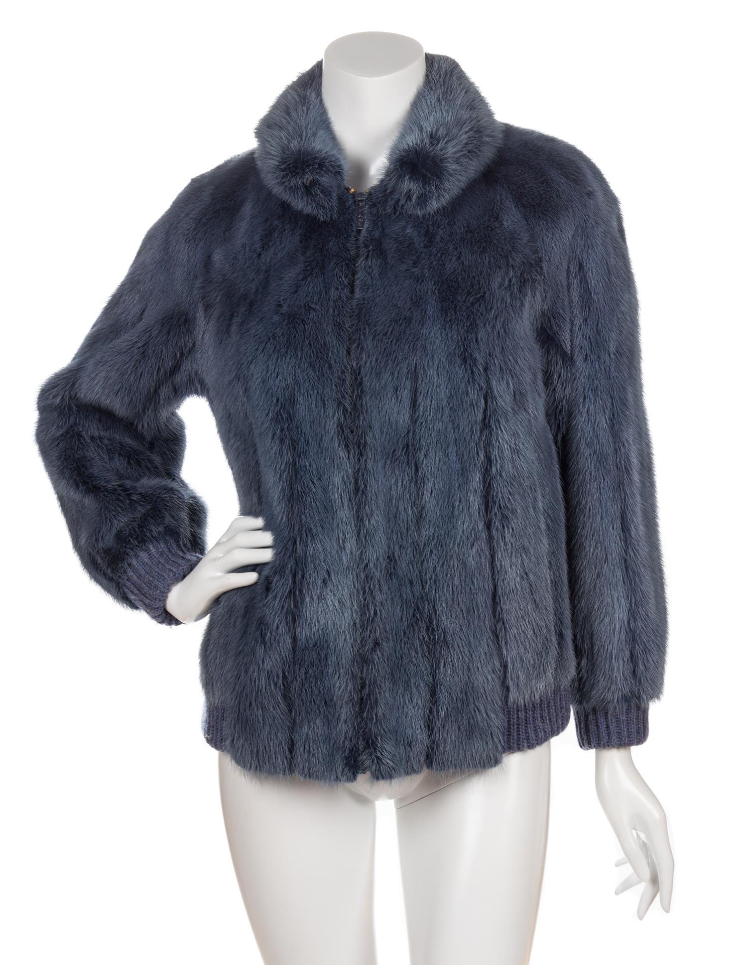 A Blue Grey Fur Sweater Coat,