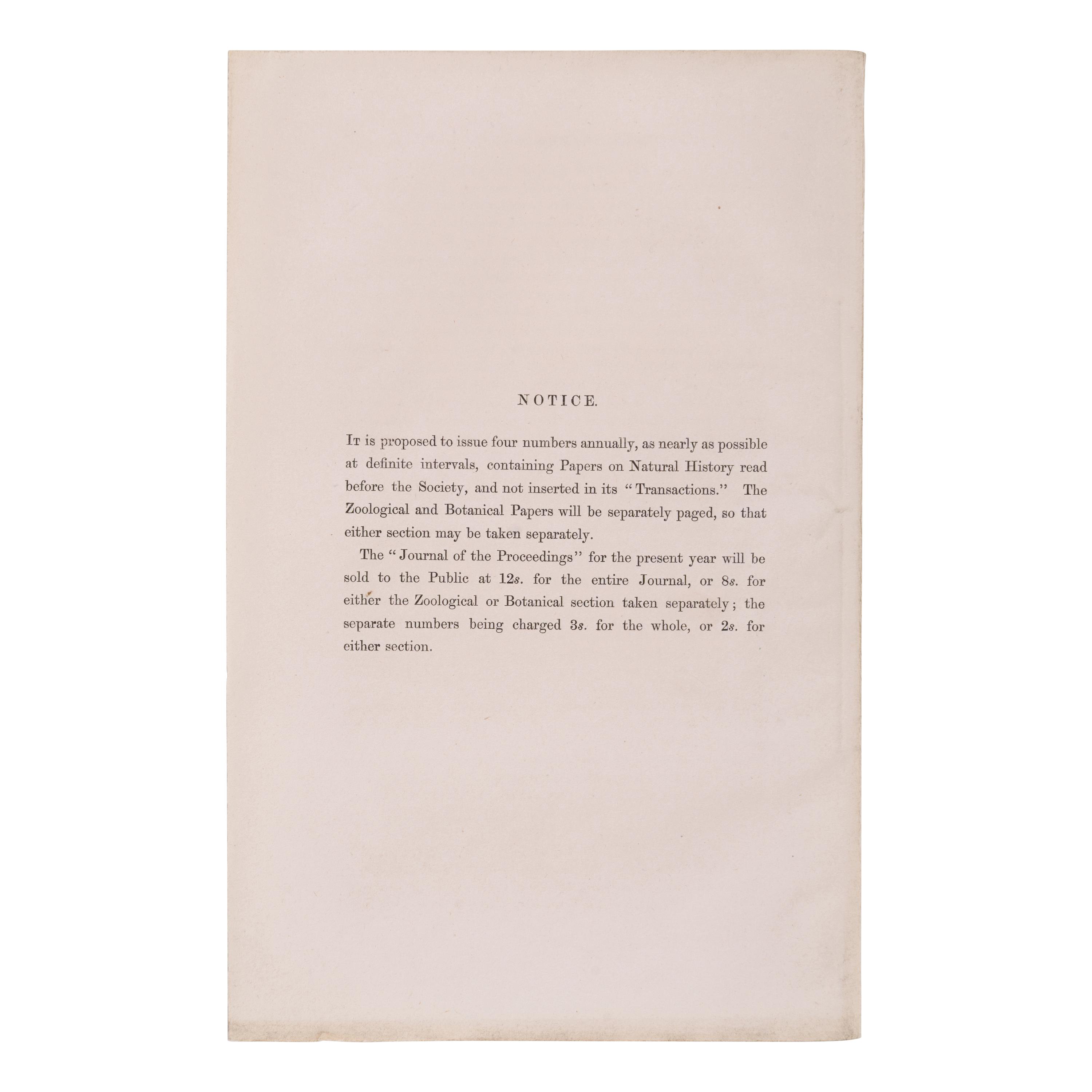 Darwin, Charles (1809-1882) and Alfred Russel Wallace (1823-1913). "On the Tendency of Species to form Varieties; and on the Perpetuation of Varieties and Species by Natural Means of Selection." In: Journal of the Proceedings of the Linnean Society, Vol. III, No. 9 . London: Longman, Brown, Green, Longmans & Roberts, and William and Norgate, 1858.