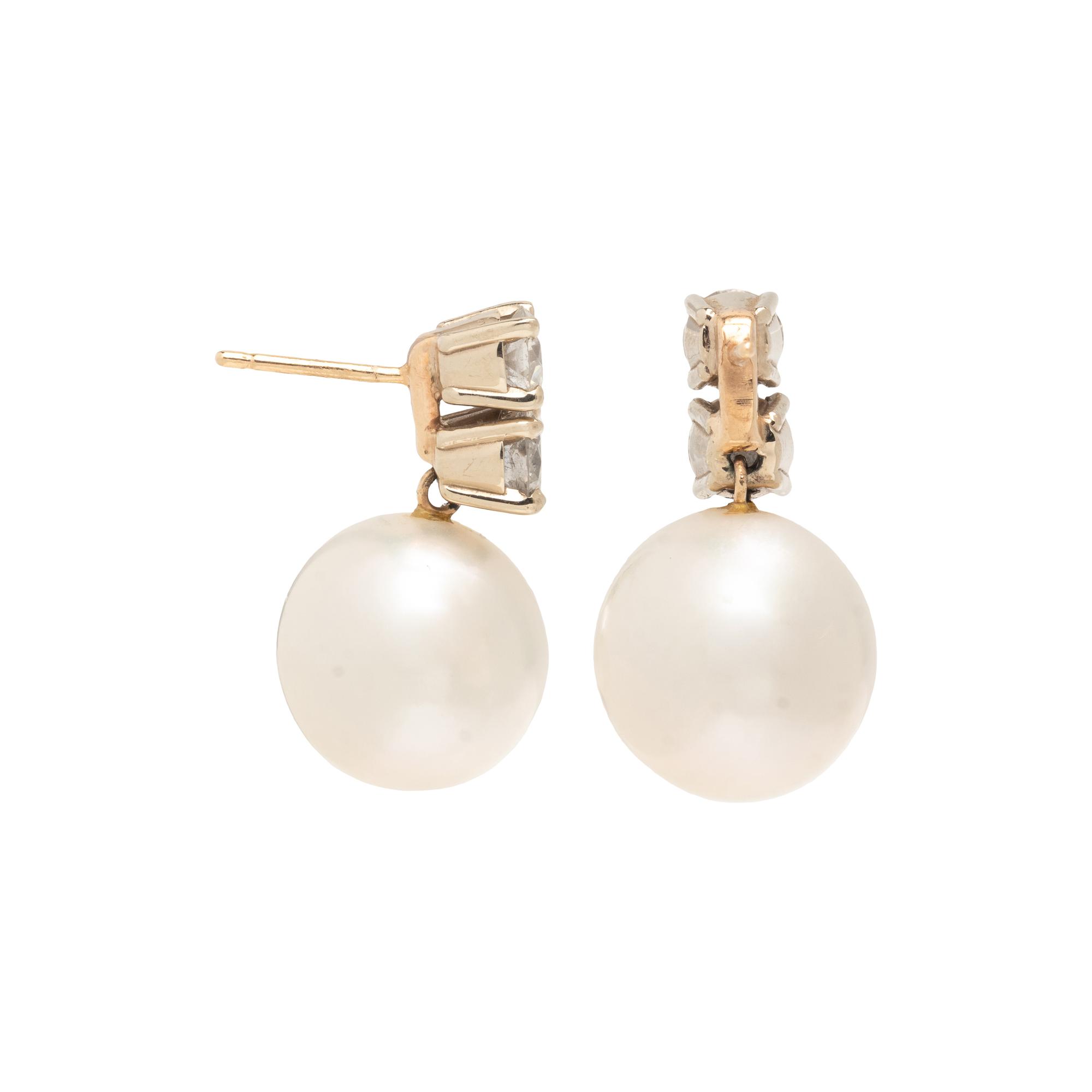 CULTURED SOUTH SEA PEARL AND DIAMOND EARRINGS
