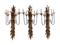 A Set of Six Italian Giltwood Five-Light Sconces