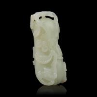 A Small Chinese White Jade Gourd Form Pendant, Qing Dynasty 清 白玉 瓜瓞延綿佩