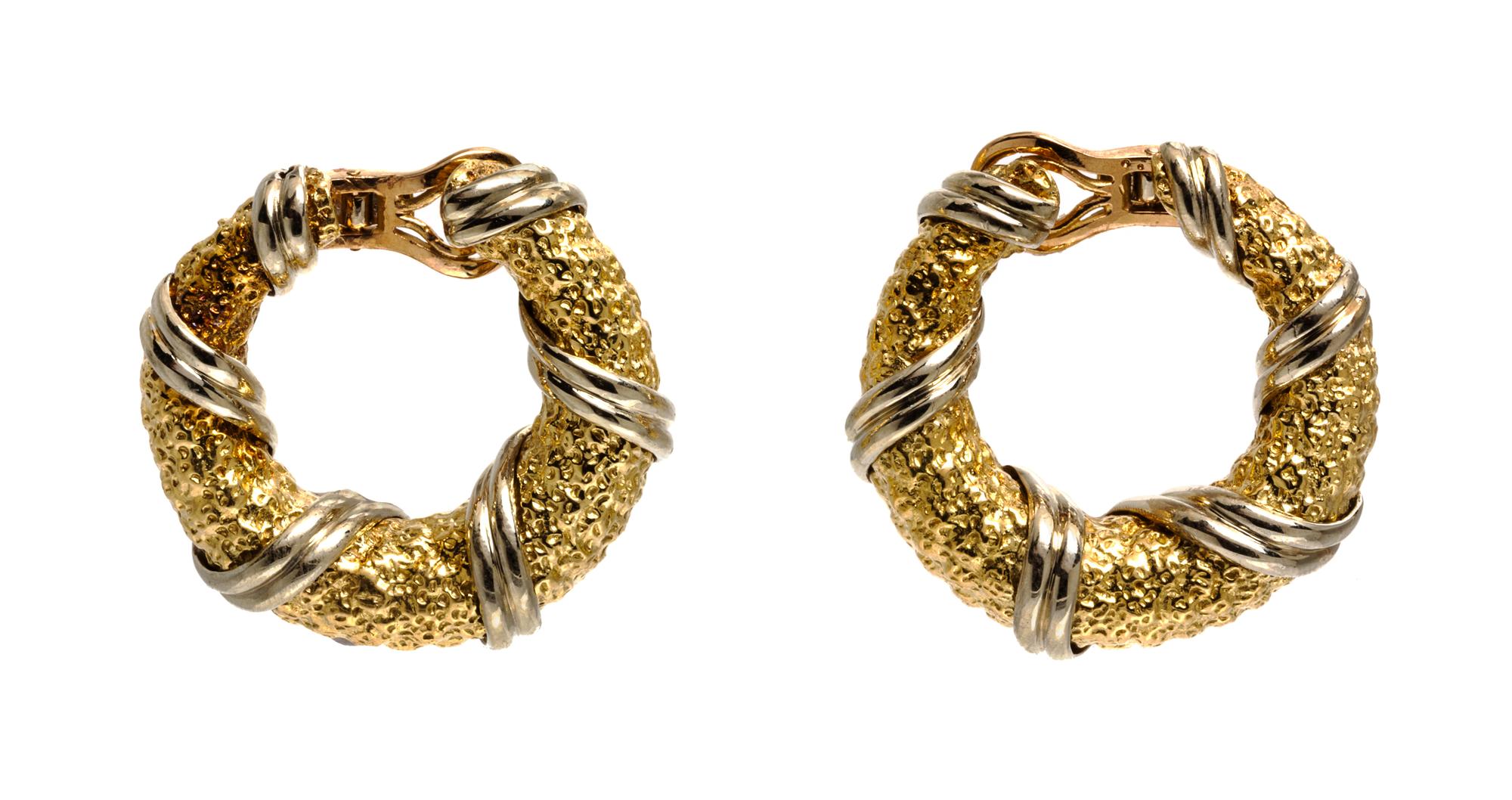 A Pair of 18 Karat Two Tone Gold Hoop Earclips, Van Cleef & Arpels, 25.90 dwts.