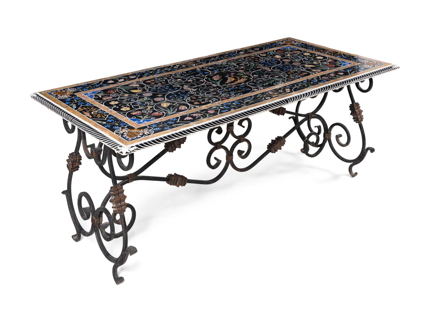 An Italian Scagliola and Iron Center Table