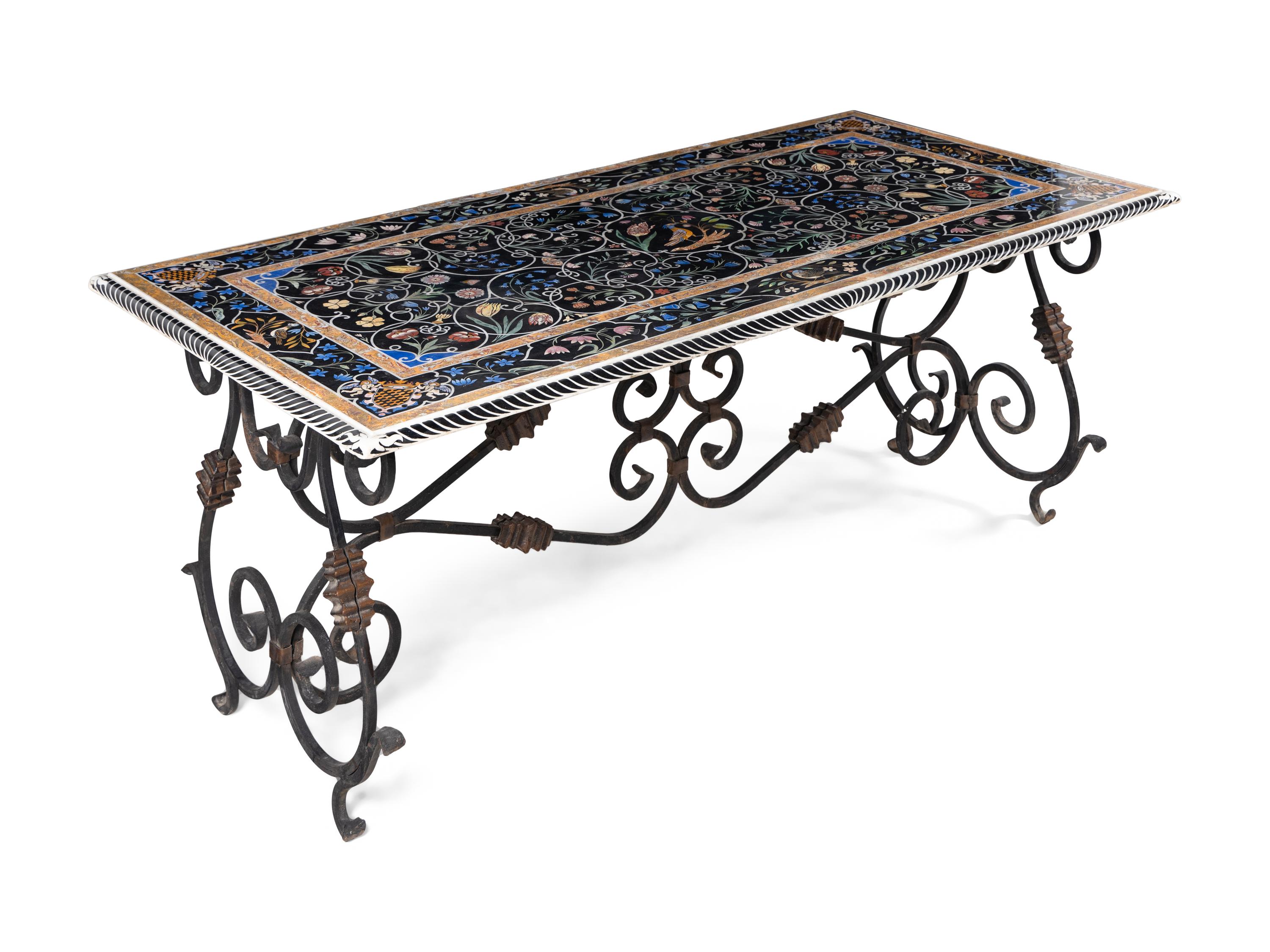 An Italian Scagliola and Iron Center Table