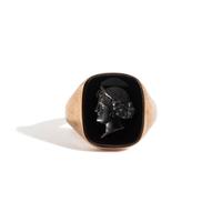 A Neoclassical Gold and Black Onyx Finger Ring with a Female Portriat — 'E.S.L 1893' engraved on the back of the ring
