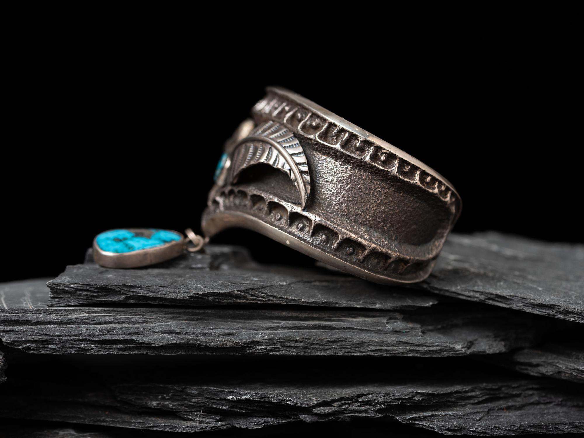 Tufa Cast Silver Serpent Cuff Bracelet, with Morenci Turquoise
