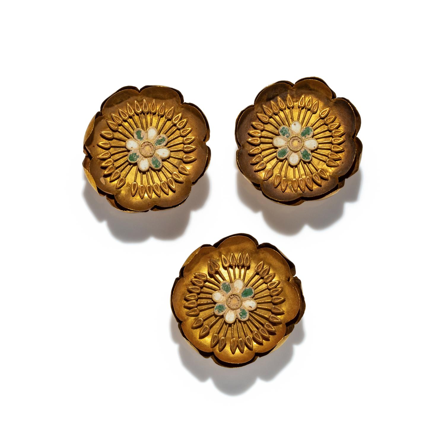 Three Hellenistic Gold and Enamel Rosettes