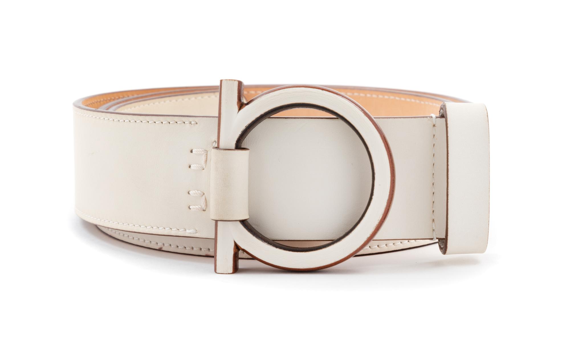 Salvatore Ferragamo White Leather Belt, 1990s