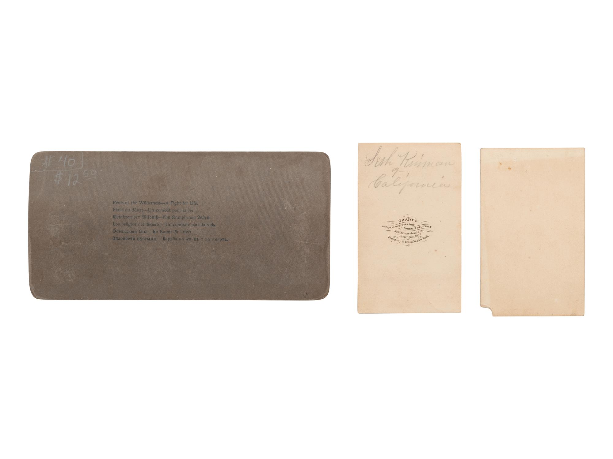 [EARLY PHOTOGRAPHY]. 3 photographs of frontiersmen, incl. CDV of Seth Kinman.