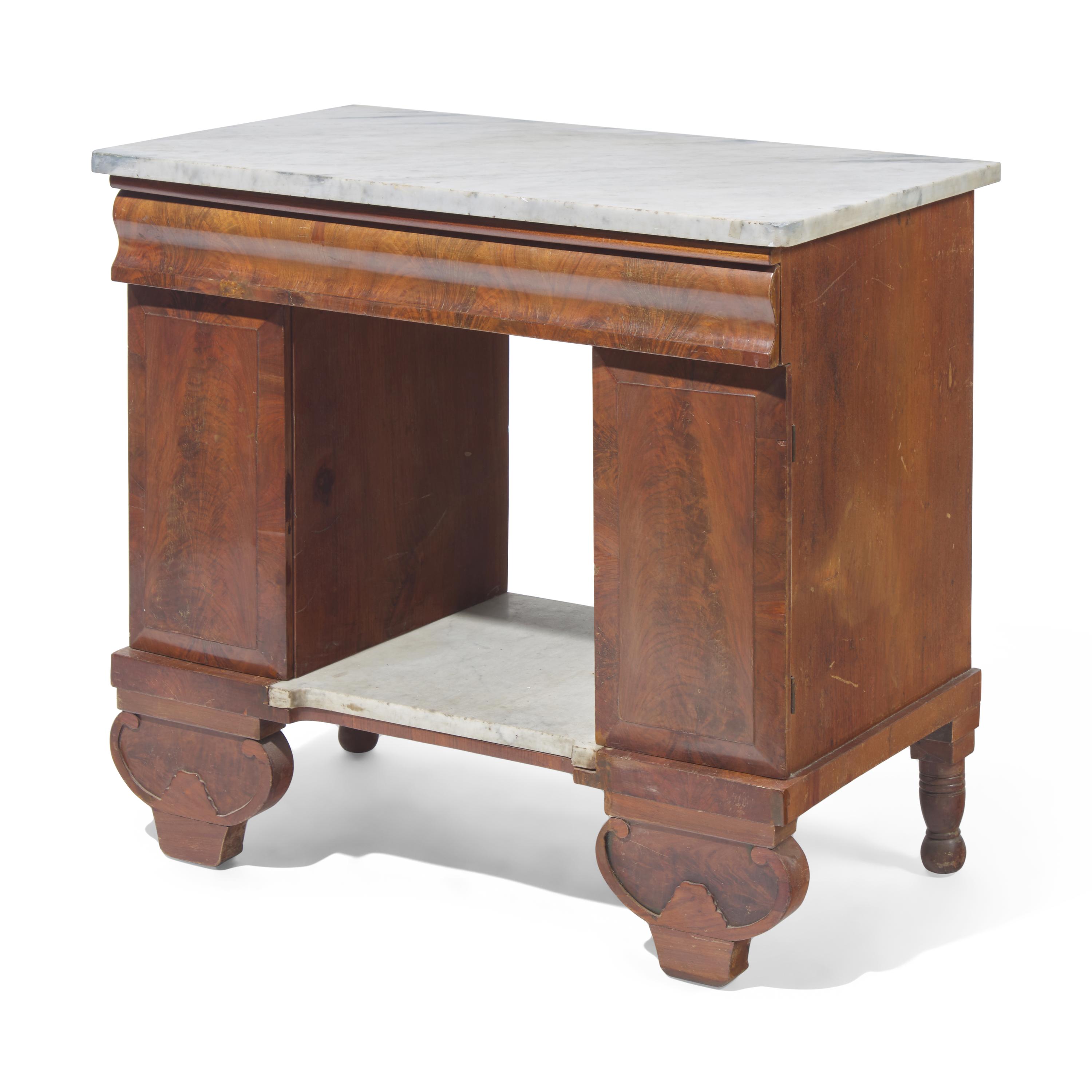 A Classical Figured Mahogany and White Marble Mixing Table