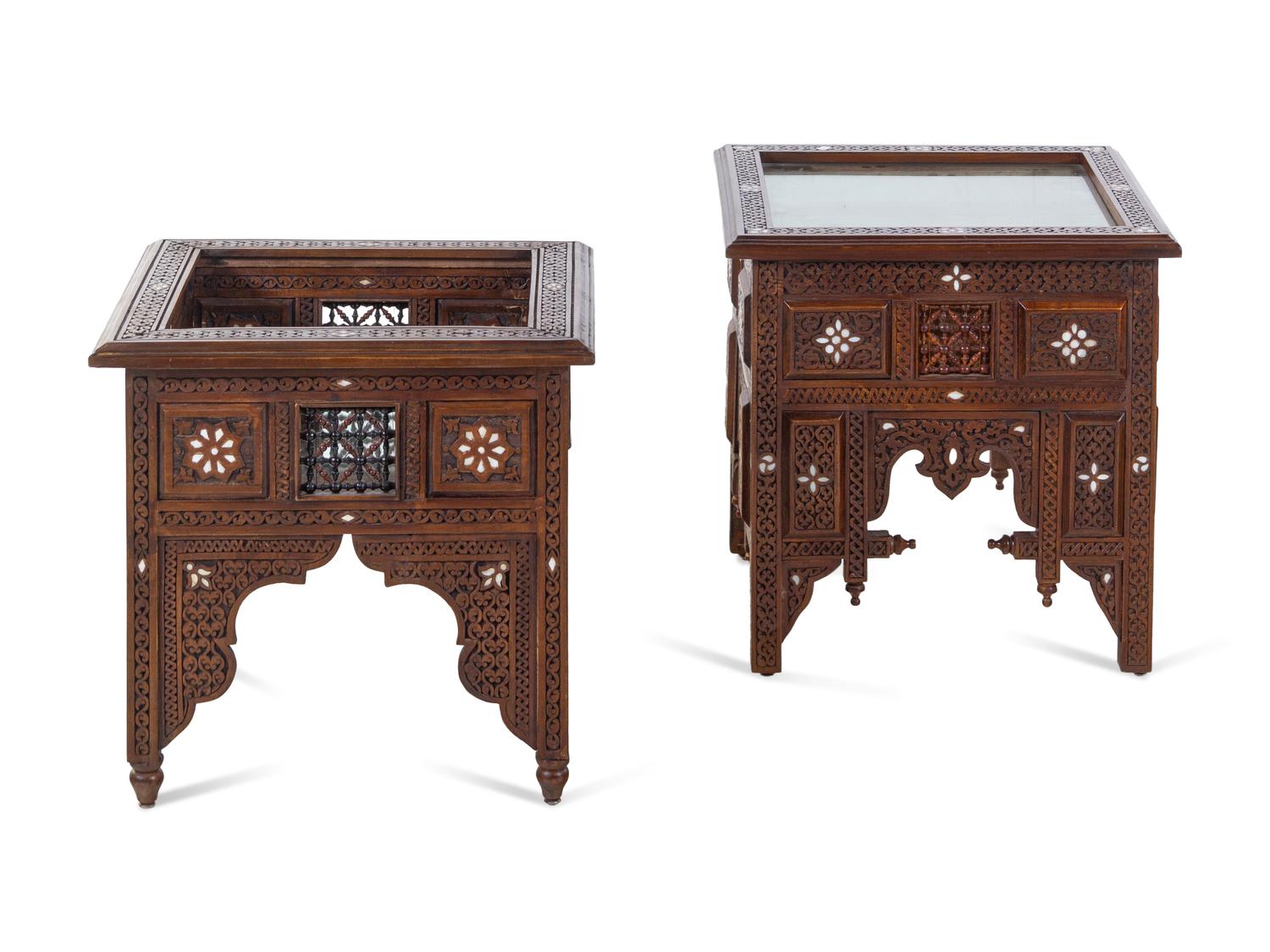 Two Syrian Mother-of-Pearl Inlaid Walnut Vitrine Tables