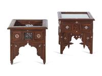 Two Syrian Mother-of-Pearl Inlaid Walnut Vitrine Tables