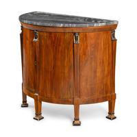 A German or Austrian Fruitwood, Part Ebonized and Parcel Gilt Marble Top Cabinet