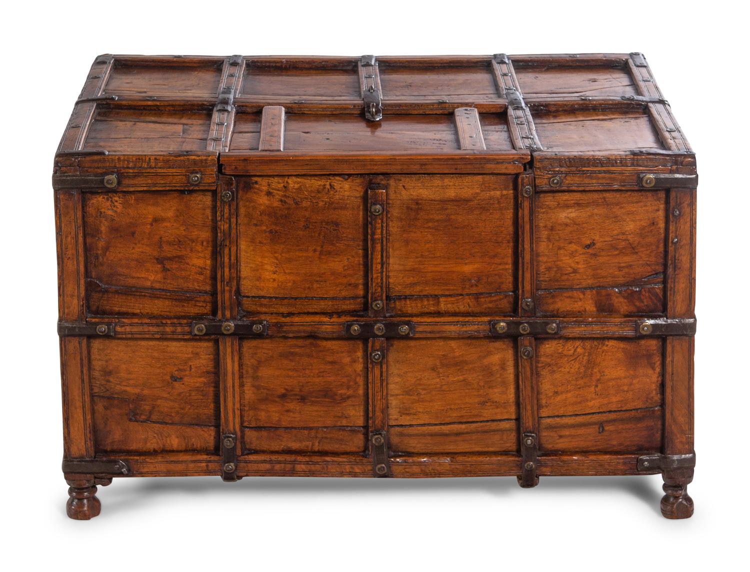 A Continental Iron Mounted Walnut Strong Box